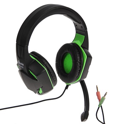 Наушники Ritmix RH-560M Gaming, игровые, полноразмерные,микрофон,3.5мм, 1.8 м, черно-зеленые 2819776 - фото 103949