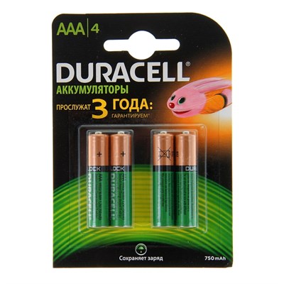 Аккумулятор Duracell, Ni-Mh, AAA, HR03-4BL, 1.2В, 750 мАч, блистер, 4 шт. 1018400 - фото 10950