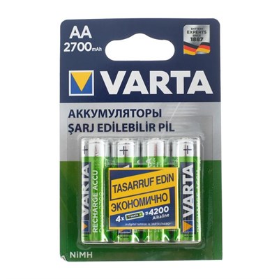 Аккумулятор Varta, Ni-Mh, AA, HR6-4BL, 1.2В, 2700 мАч, блистер, 4 шт. 530952 - фото 11012