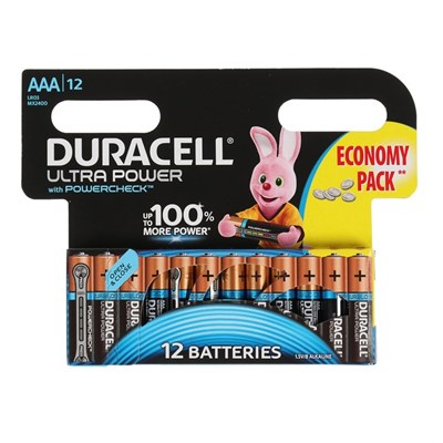 Батарейка алкалиновая Duracell Ultra Power, AAA, LR03-12BL, 1.5В, 12 шт. 4115930 - фото 11036