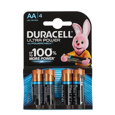 Батарейка алкалиновая Duracell Ultra Power, AA, LR6-4BL, 1.5В, 4 шт 4115928 - фото 11043