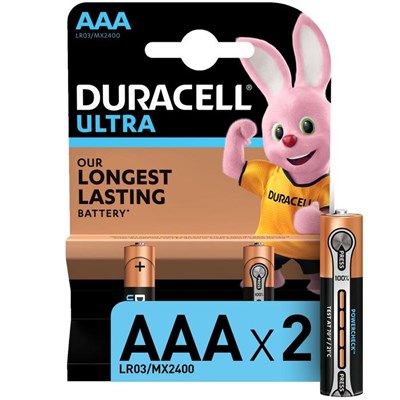 Батарейка алкалиновая Duracell Ultra Power, AAA, LR03-2BL, 1.5В, 2 шт. 4116214 - фото 11051