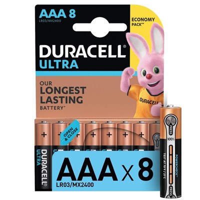 Батарейка алкалиновая Duracell Ultra Power, AAA, LR03-8BL, 1.5В, 8 шт. 4276688 - фото 11062