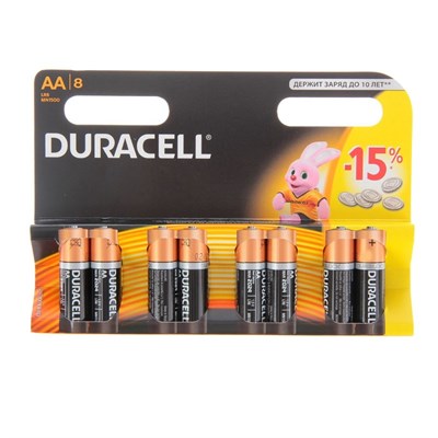 Батарейка алкалиновая Duracell Basic, AA, LR6-8BL, 1.5В, блистер, 8 шт. 475473 - фото 11081