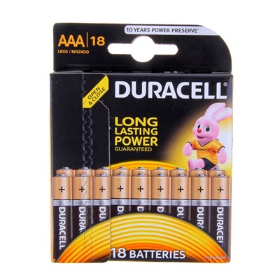 Батарейка алкалиновая Duracell Basic, AAA, LR03-18BL, 1.5В, блистер, 18 шт. 822177 - фото 11093