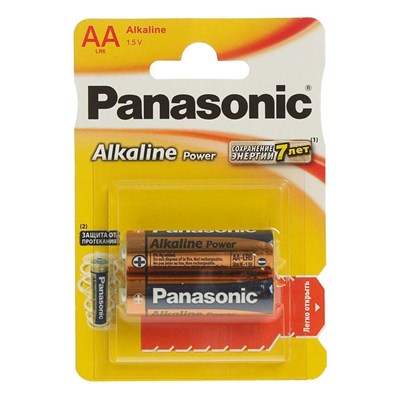 Батарейка алкалиновая Panasonic Alkaline Power, AA, LR6-2BL, 1.5В, блистер, 2 шт, 1035265 - фото 11103