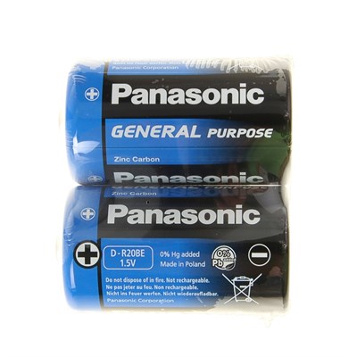 Батарейка солевая Panasonic General Purpose, D, R20-2S, 1.5В, спайка, 2 шт. 1035280 - фото 11106