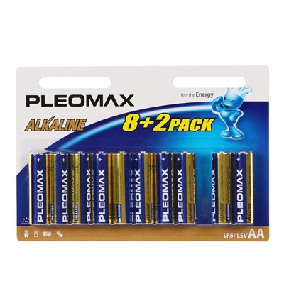 Батарейка алкалиновая Pleomax, AA, LR6-10BL, 1.5В, блистер, 8+2 шт. 475491 - фото 11187