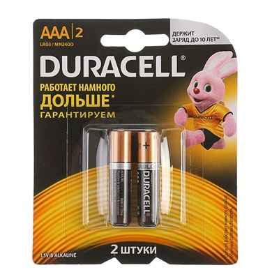 Батарейка алкалиновая Duracell Basic, AAA, LR03-2BL, 1.5В, блистер, 2 шт. 477832 - фото 11193