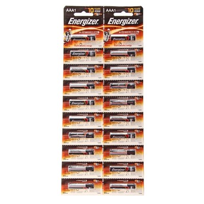 Батарейка алкалиновая Energizer +PowerSeal, AAA, LR03-20BL, 1.5В, отрывной блистер, 20 шт. 161827 - фото 11216