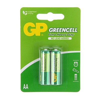 Батарейка солевая GP Greencell Extra Heavy Duty, AA, R6-2BL, 1.5В, блистер, 2 шт. 741215 - фото 11244