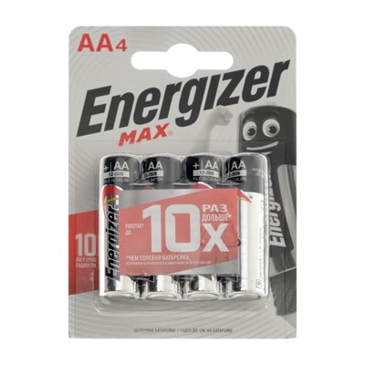 Батарейка алкалиновая Energizer Max, AA, LR6-4BL, 1.5В, блистер, 4 шт. 780654 - фото 11245