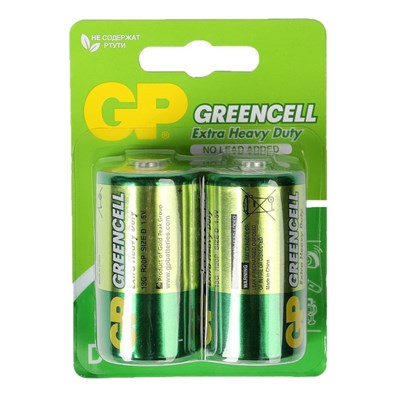 Батарейка солевая GP Greencell Extra Heavy Duty, D, R20-2BL, 1.5В, блистер, 2 шт. 470403 - фото 11280