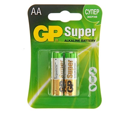 Батарейка алкалиновая GP Super, AA, LR6-2BL, 1.5В, блистер, 2 шт. 470409 - фото 11287