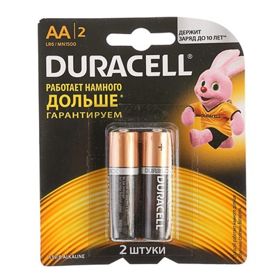 Батарейка Алкалиновая Duracell, АА, LR6-2BL, блистер, 2 шт. 1628495 - фото 11296