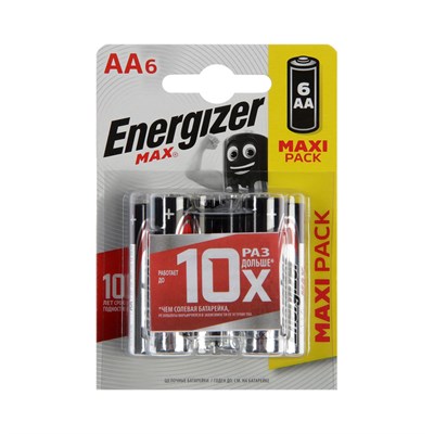 Батарейка алкалиновая Energizer Max +PowerSeal, AA, LR6-6BL, 1.5В, блистер, 6 шт. 2173880 - фото 11303