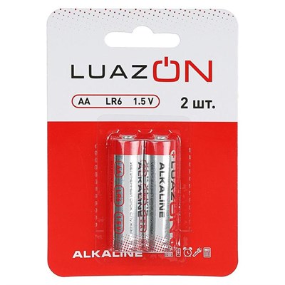 Батарейка алкалиновая LuazON, АА, LR6, блистер, 2 шт 3005549 - фото 11431