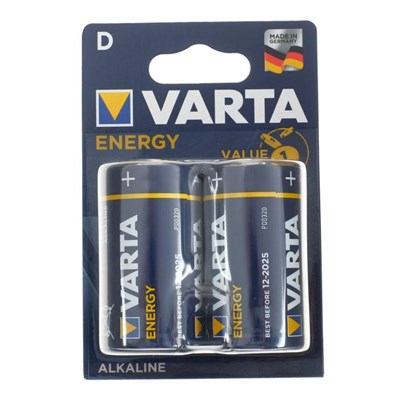 Батарейка алкалиновая Varta Energy, D, LR20-2BL, 1.5В, блистер, 2 шт. 5217306 - фото 11577