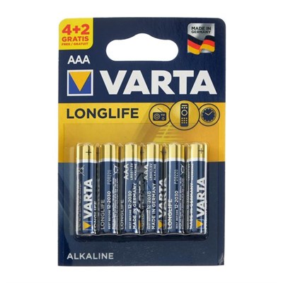 Батарейка алкалиновая Varta LongLife, AAA, LR03-6BL, 1.5В, блистер, 4+2 шт. 5217286 - фото 11596