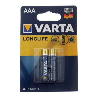 Батарейка алкалиновая Varta LongLife, AAA, LR03-2BL, 1.5В, блистер, 2 шт. 5217289 - фото 11600