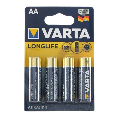 Батарейка алкалиновая Varta LongLife, AA, LR6-4BL, 1.5В, блистер, 4 шт. 5217298 - фото 11614