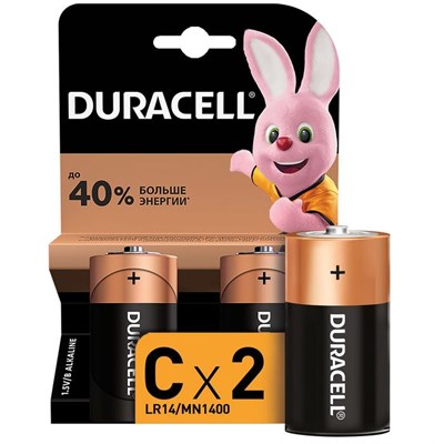 Батарейка алкалиновая Duracell Basic, C, LR14-2BL, 1.5В, блистер, 2 шт. 849331 - фото 11630