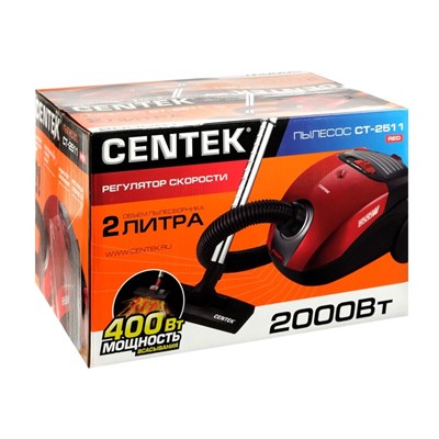 Пылесос Centek CT-2511, 2 000 Вт, мощность всасывания 400 Вт, 2.5 л, красный 2868525 - фото 19624