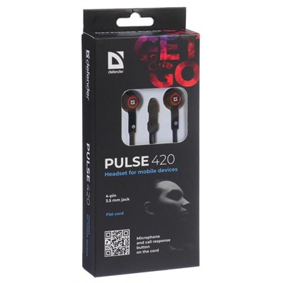 Наушники Defender Pulse 420, вакуумные, микрофон, 105дБ, 32 Ом, 3.5 мм, 1.2 м, чёрно-красные 4991400 - фото 24694