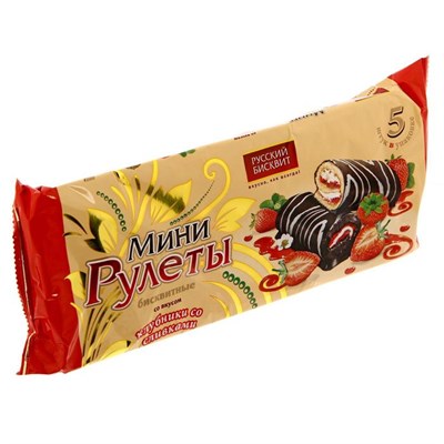 Мини-рулеты "Русский Бисквит" с клубникой и сливками, 175 г 8012587 - фото 29178