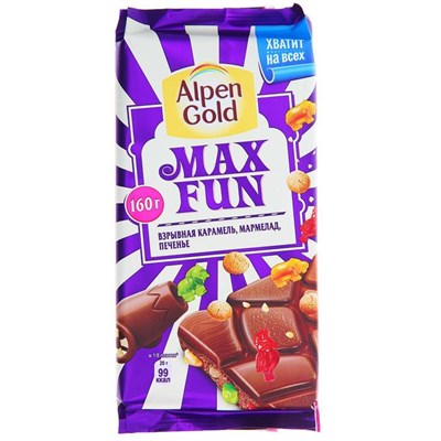 Шоколад Alpen Gold Max Fun 150-160г/мол/карам./мармелад/печенье *** 8009708 - фото 31975