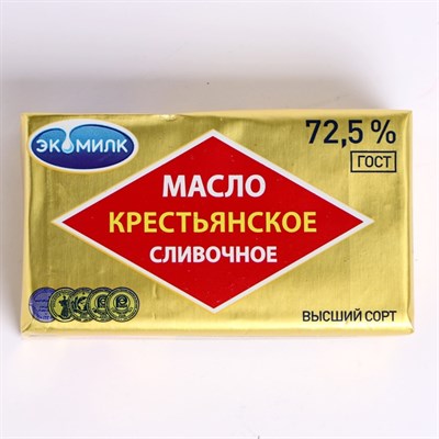 Масло сливочное несоленое ЭКОМИЛК Крестьянское Ромб  72,5% 180г 8015003 - фото 50792